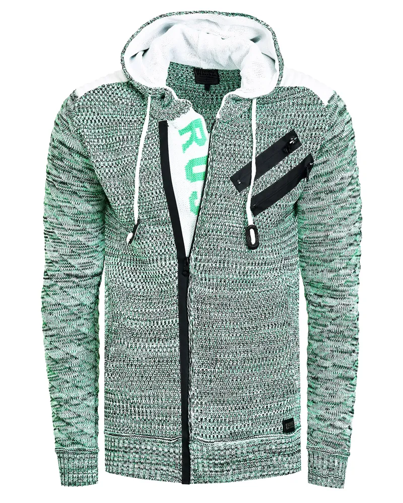 Rusty Neal Full Zip Grobstrick Kapuzen-Strick-Jacke Grün
