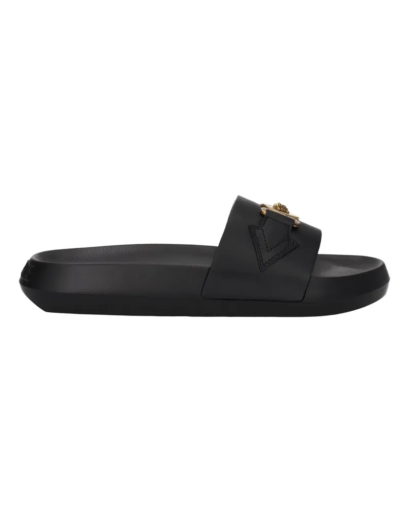 Versace schwarze Leder-Slipper Schwarz