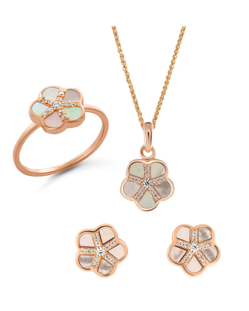 Orphelia Daisy' Damen 925 Sterling Silber Set: Halskette + Ohrringe + Ring - Rose SET-7585/RG Rosé