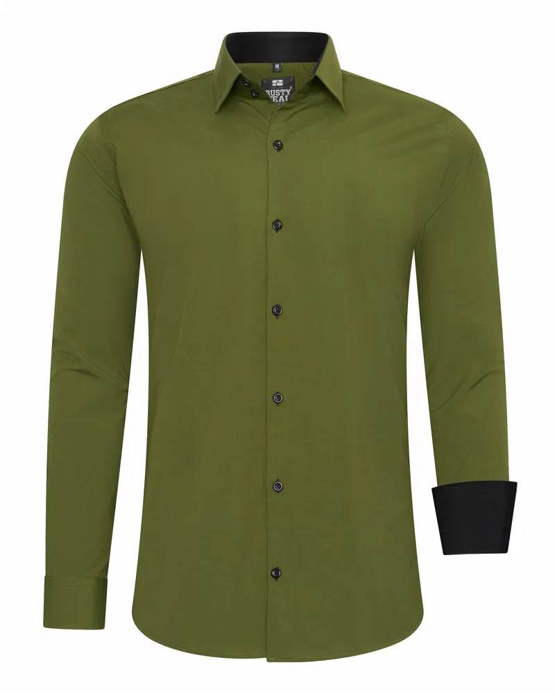 Rusty Neal Businesshemd, Slim Fit, Premium Cotton-Stretch - Khaki Khaki