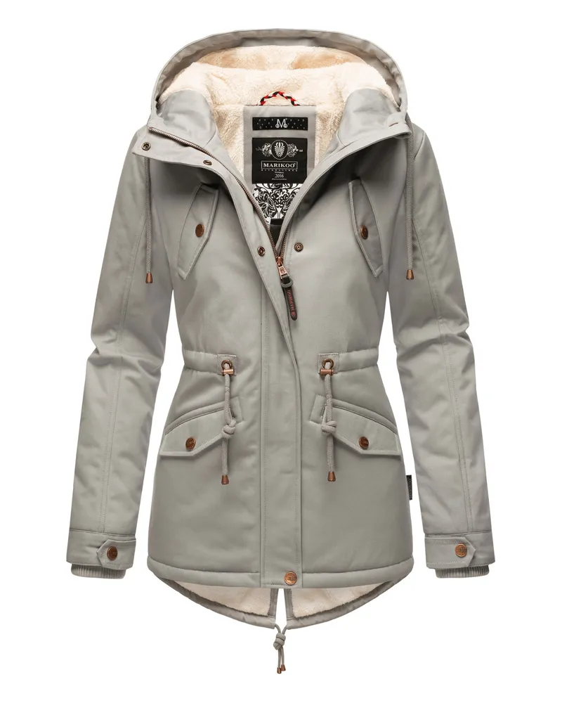 Marikoo Damen Winterjacke Manolya mit Teddyfellfutter & Baumwoll-Obermaterial Grau