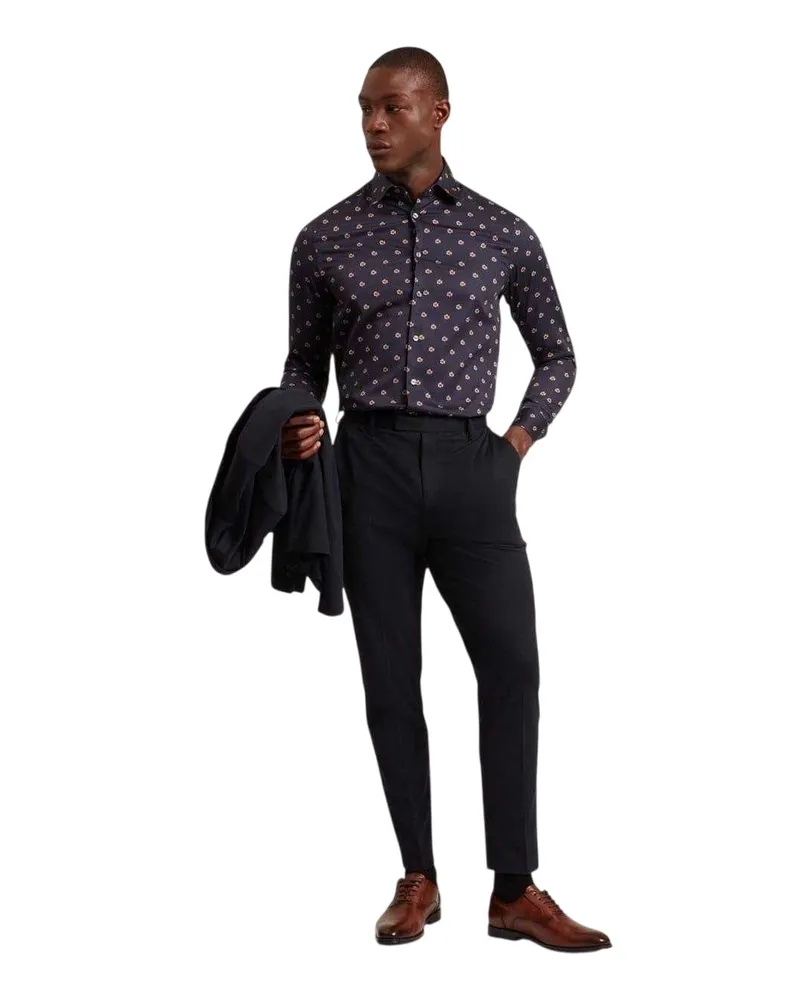 Ted Baker Hemd für Herren, Mit Kragen, Langärmlig (Marine Marineblau