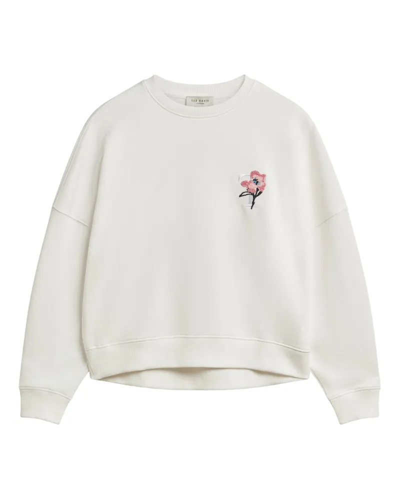 Ted Baker Janettt Pullover Mit Gesticktem Logo, Ballonärmeln, Elfenbeinfarben Weiß