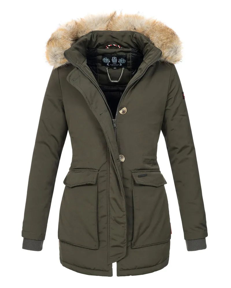 NAVAHOO Damen-Winterjacke "Schneeengel", warm, wasserabweisend, mit abnehmbarem Kunstfellkragen - Grau Grau