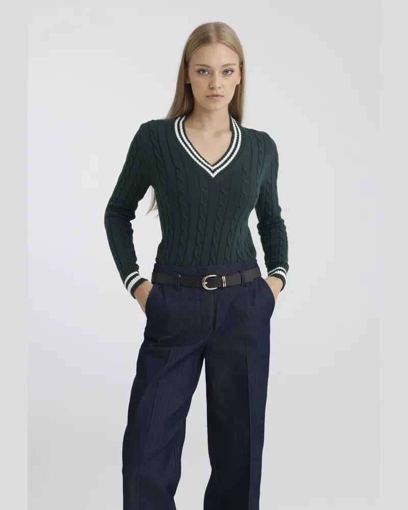 Felix Hardy Pullover V-Ausschnitt-Pullover Dunkelgrün