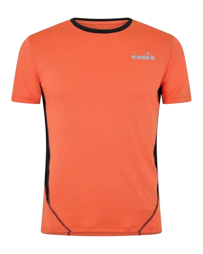 Diadora T-Shirt für Herren, Rundhalsausschnitt, Laufen (Orange/Schwarz Orange