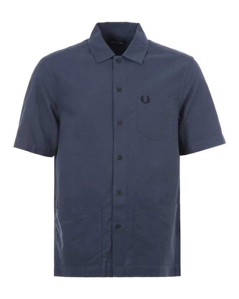 Fred Perry Chemise Oxford à manches courtes bleu marine avec poche pour homme Marineblau
