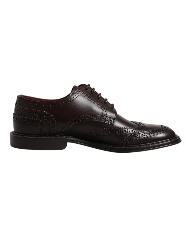 Dolce & Gabbana Braune Leder Derby-Wingtip Schnürschuhe für formelle Anlässe Braun