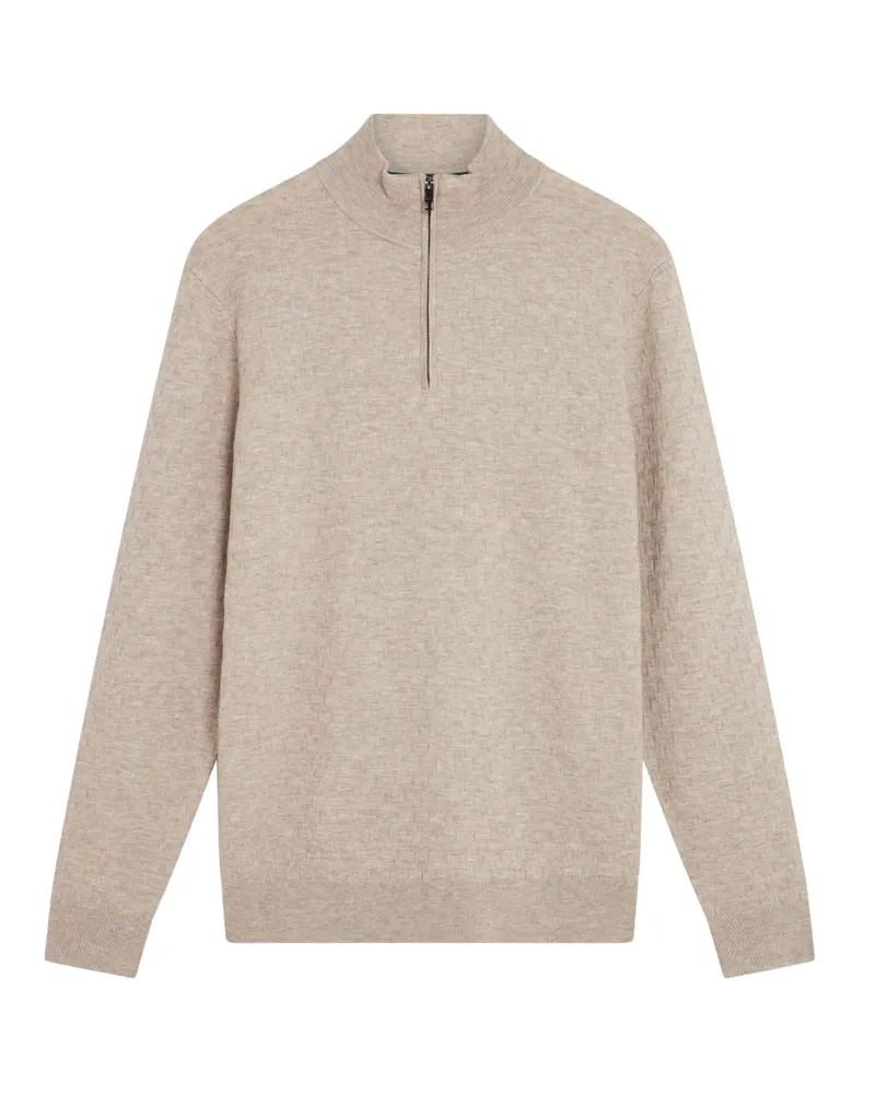 Ted Baker Kurnle T Stitch Strickpullover In Kamel Mit Halbem Reißverschluss Hellgrau