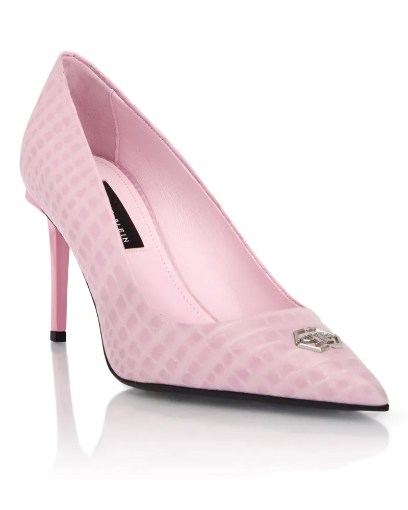 Philipp Plein Cocco Print Decolette Mid Heels Hexagon 9 Rosé