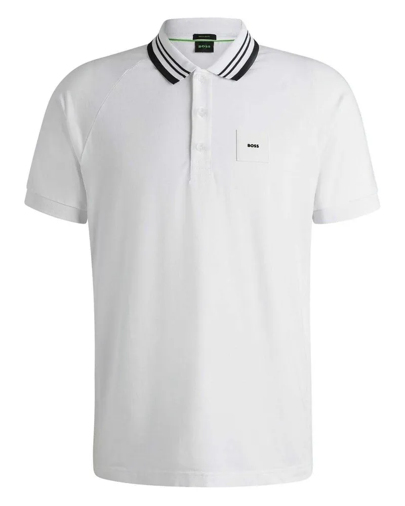 HUGO BOSS Poloshirt für Herren, Mit Kragen, Regulär, Raglanärmel (Weiß Weiß