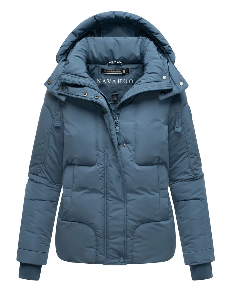 NAVAHOO Damen Steppjacke Zauberlicht mit Fleecefutter & Kapuze Blau