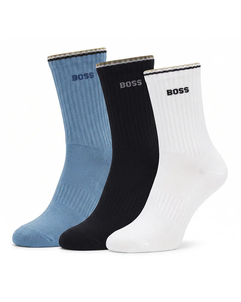 HUGO BOSS Packung mit 3 Paar Herren Baumwoll-Socken bis zur Mitte der Waden 50531597 Blau