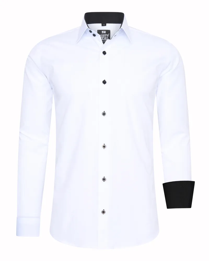 Rusty Neal Overhemd Slim Fit  Weiss Weiß