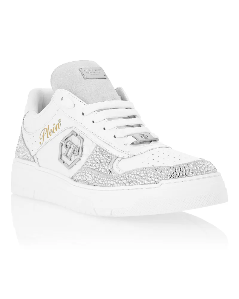 Philipp Plein Low-Top-Sneaker mit Strass und Cocco-Details - Weiß Weiß