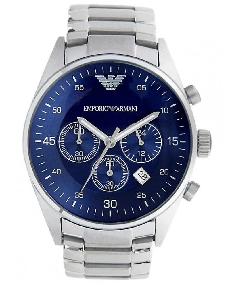 Emporio Armani AR5860 Blaues Zifferblatt Chronograph Herrenuhr Silber