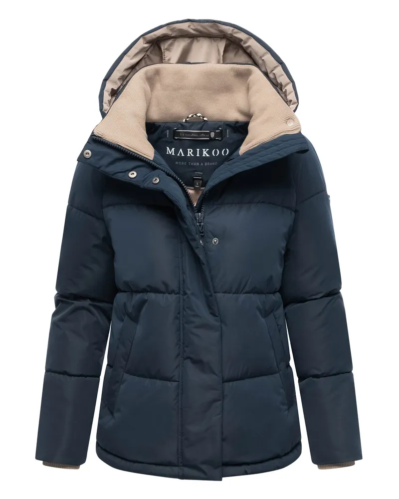 Marikoo Damen Steppjacke Omariaa mit Colorblocking & abnehmbarer Kapuze Blau