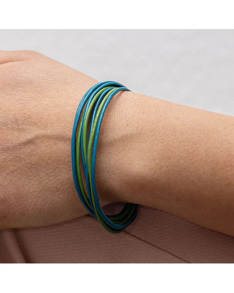 ZEEme Stainless Steel Armband Leder 9-reihig türkis mit Magnetverschluß aus Stahl 19cm lang Türkis