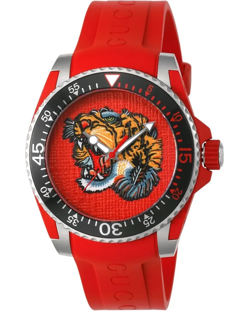 Gucci YA136315 Dive Rot Tiger Head Zifferblatt Herrenuhr Rot