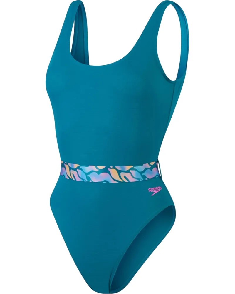 Speedo Badeanzug für Damen, Tiefer Rückenausschnitt (Grün Grün