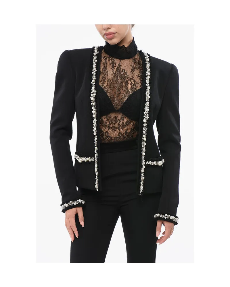 Balmain Halsbandloser Blazer mit Zierperlen - Schwarz Schwarz