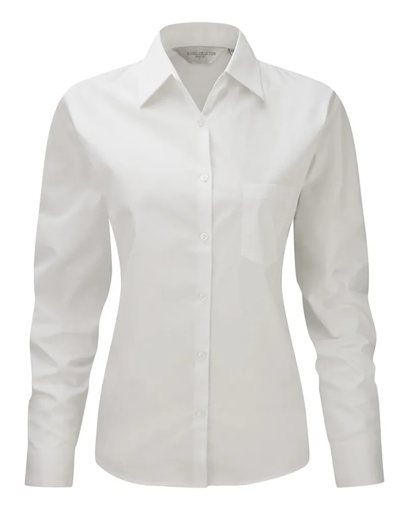 Russell Athletic Jerzees Damen Baumwoll-Hemd / Bluse / Arbeitsbluse, langärmlig (Weiß Weiß