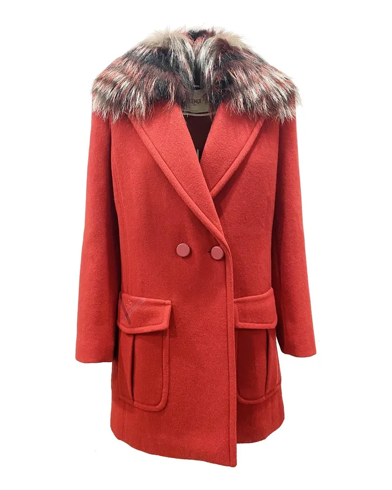 Fendi Wollmantel mit Pelzkragen Rot