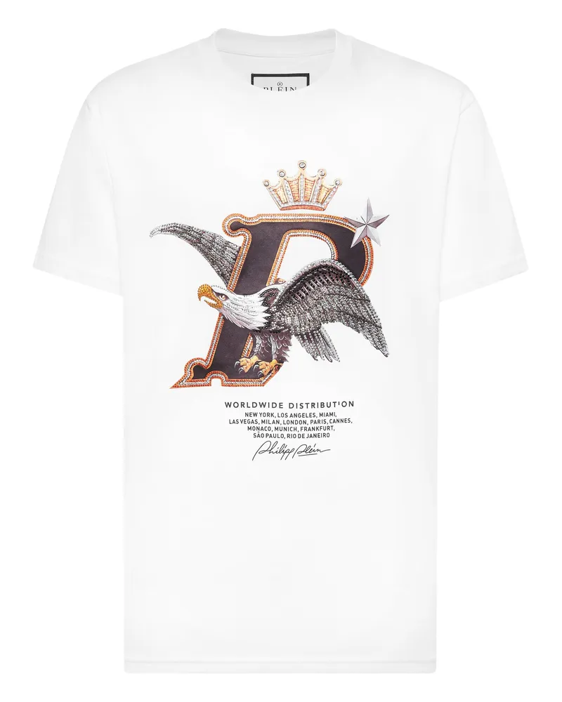 Philipp Plein Round Neck T-Shirt Eagle Plein Worldwide Weiß
