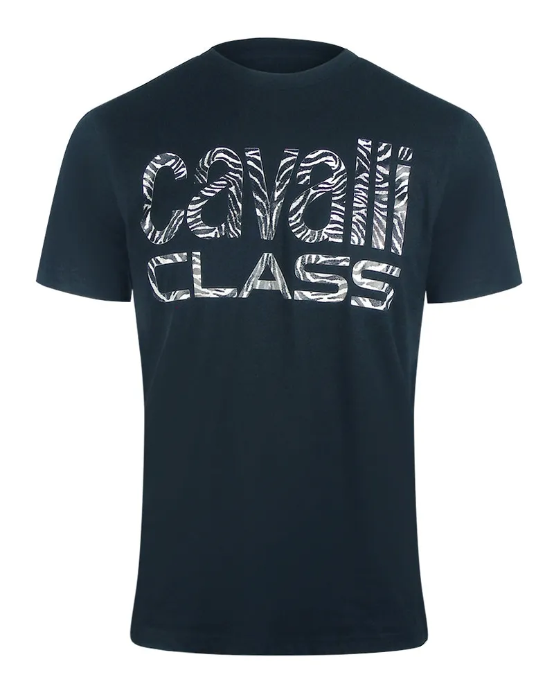 Roberto Cavalli T‑Shirt mit auffälligem Zebraprint - Marineblau Marineblau