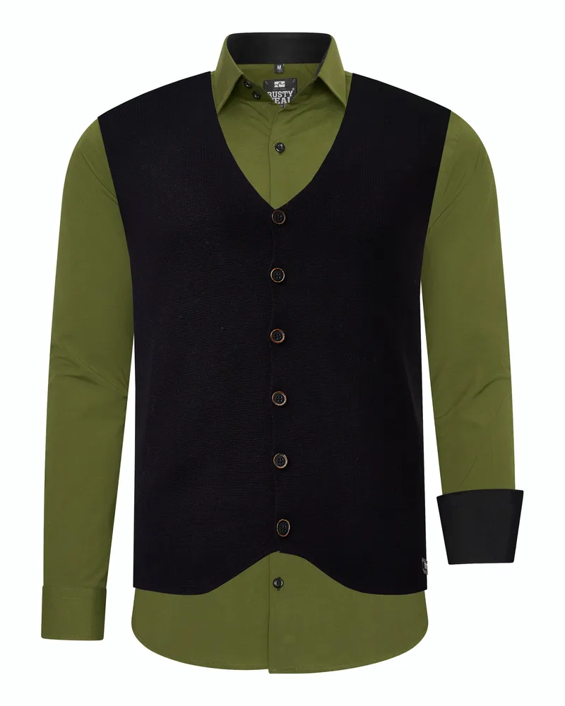 Rusty Neal Hemd- und Weste-Set, 2-teilig - Khaki Khaki