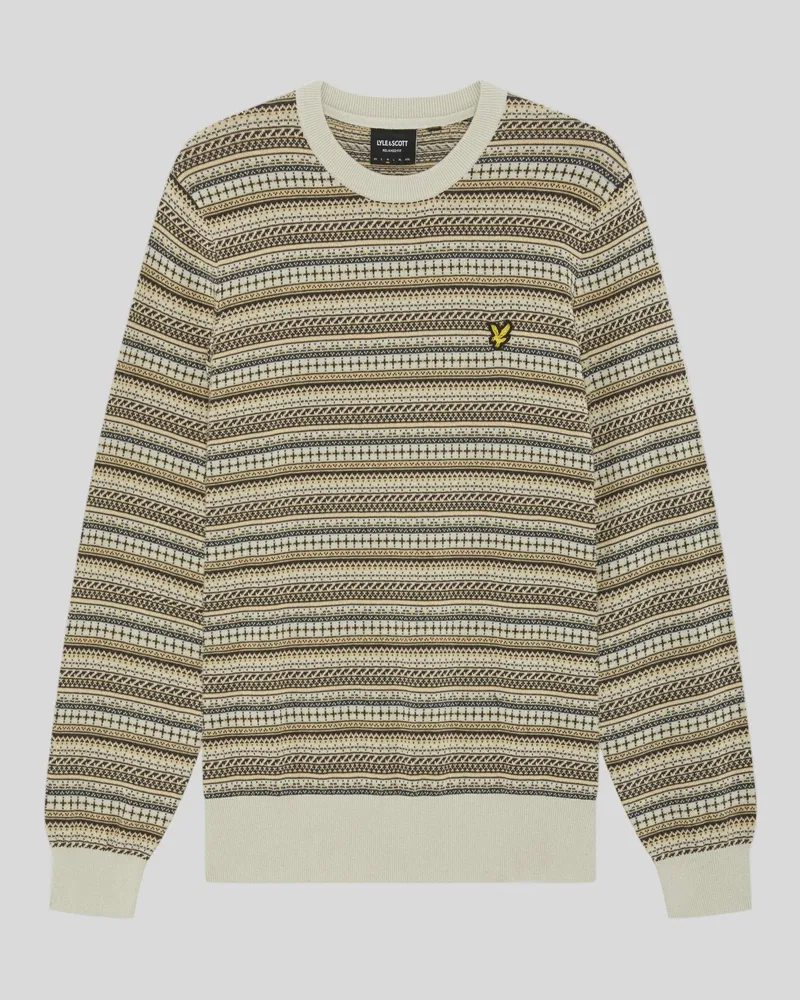Lyle & Scott Fairisle Rundhals-Strickpullover Creme