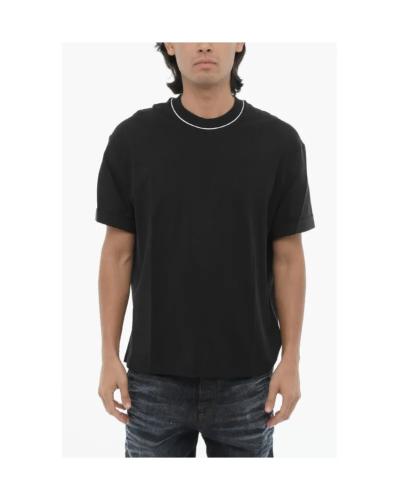 Neil Barrett Einfarbiges Easy Fit T-Shirt mit Rundhalsausschnitt und Hemdärmeln in Schwarz Schwarz
