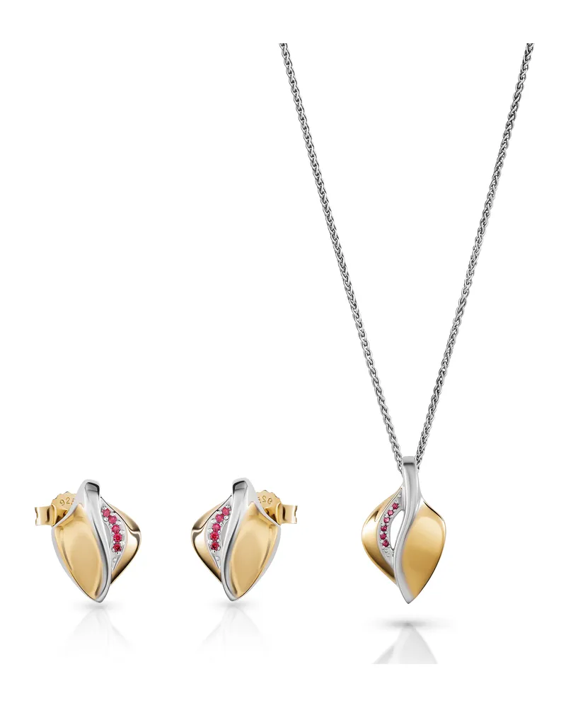 Orphelia Anet' Damen 925 Sterling Silber Set: Kettenanhänger + Ohrringe - Silber/Gold SET-7520/G Silber