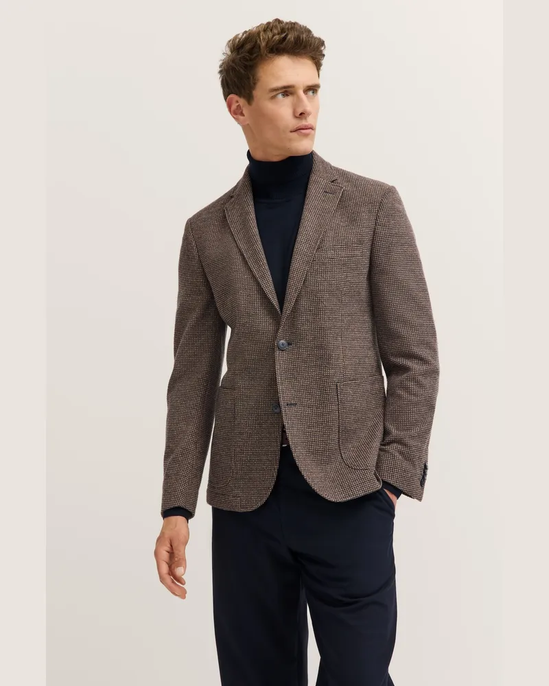 Bugatti Herren Reverskragen Sakko Jersey Stretch mit Taschen Braun
