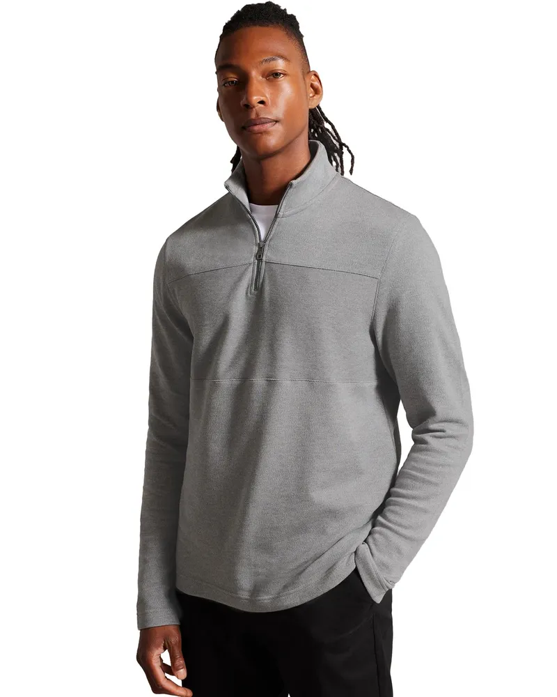 Ted Baker Herren Langarm Pullover mit halbem Reißverschluss - Gazine Grau