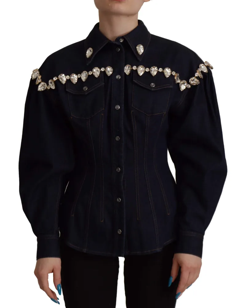 Dolce & Gabbana Blue Denim Kristallverzierte Baumwolljacke für Damen Blau