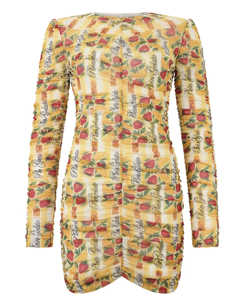 Philipp Plein Wrinkled Tulle Mini Dress Gelato Gelb