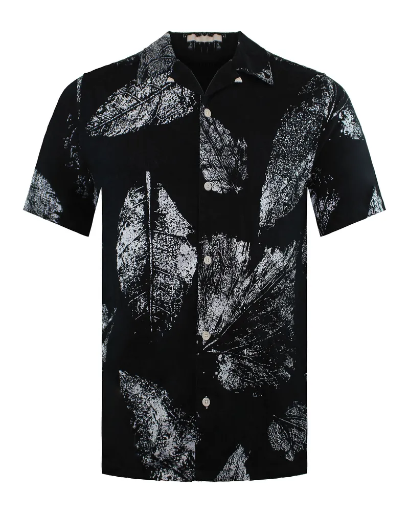 Ted Baker Rialto Herren Leinenhemd mit Blattdruck Schwarz