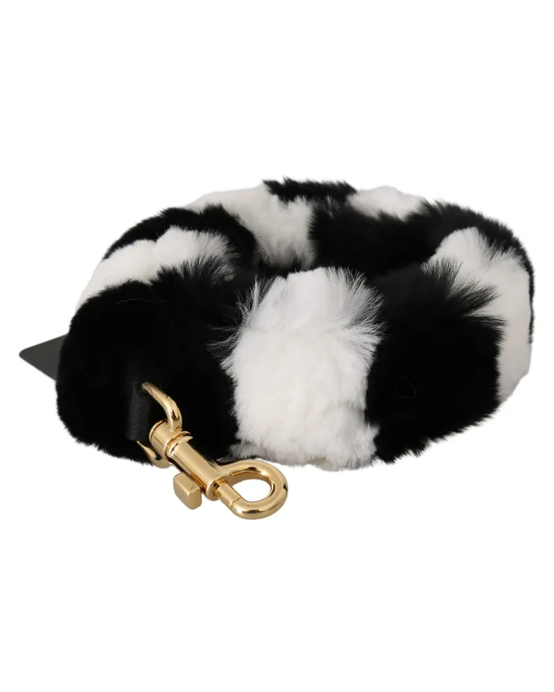 Dolce & Gabbana noir blanc lapin fourrure accessoire épaule Schwarz