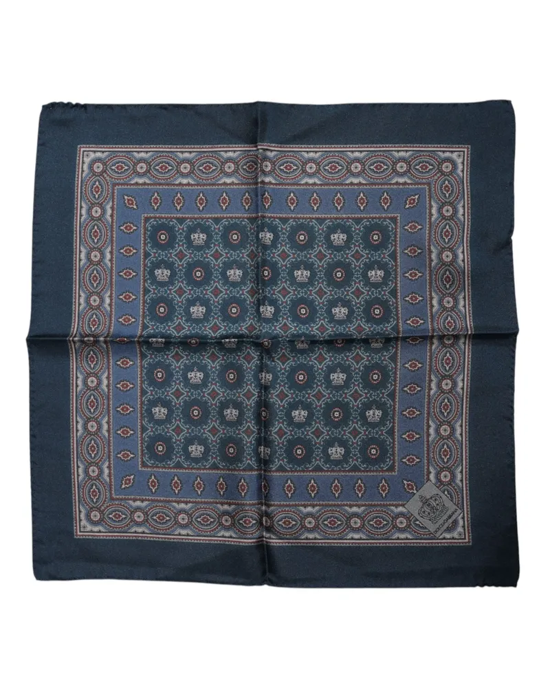 Dolce & Gabbana Blaues bedrucktes Seidenquadrat Herrenschal Blau