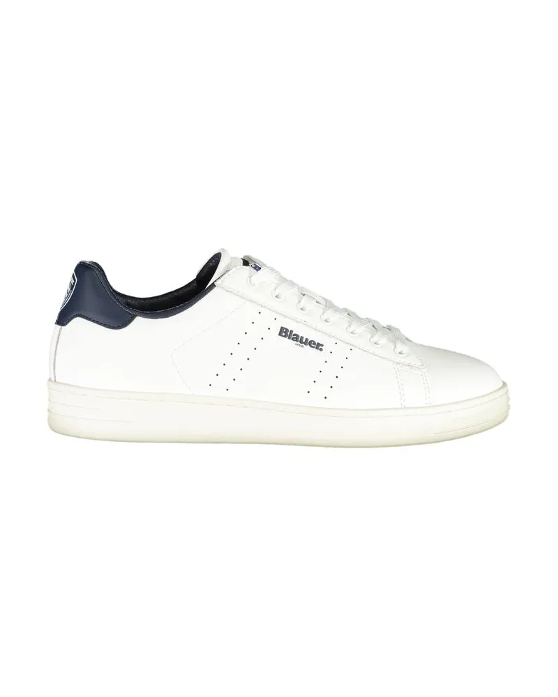 Blauer Weiße Leder Herren Sneaker Weiß