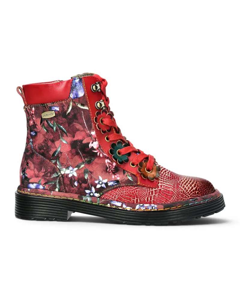 Laura Vita Gothic Victorian Floral Red Leather Schnürstiefel für Damen – Incaso-39 Rot