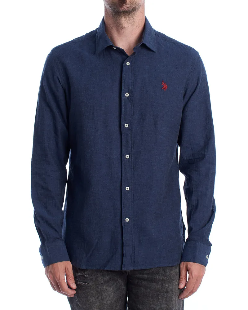 U.S. Polo Assn.  Langarmhemd aus Baumwolle und Leinen für Herren US41104030 Blau