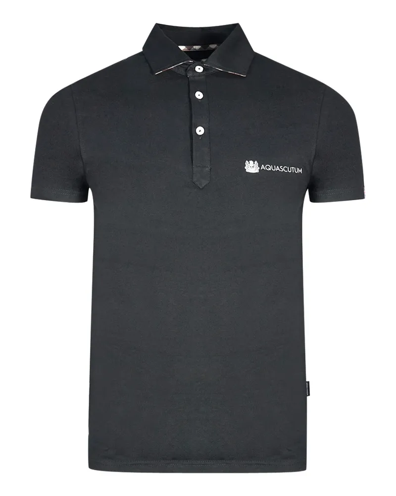 Aquascutum Aldis Crest Block Logo Schwarzes Poloshirt Schwarz