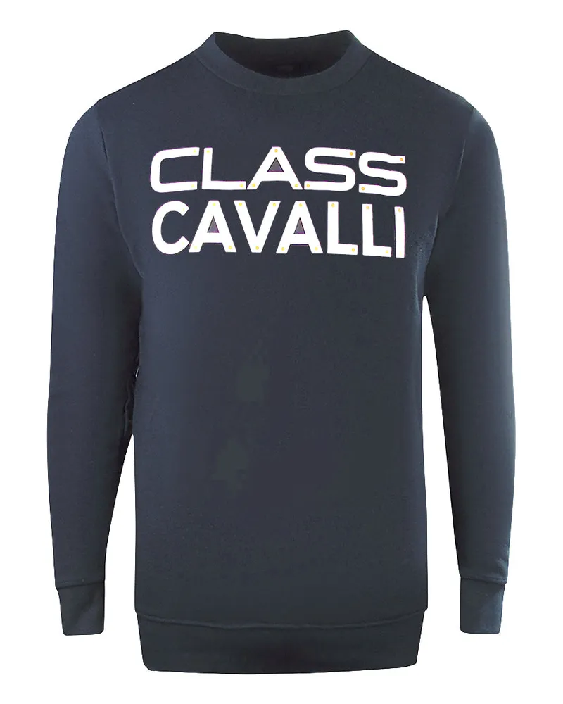 Roberto Cavalli Marineblaues Sweatshirt der Cavalli-Klasse mit grossem auffalligem Logo-Design Marineblau