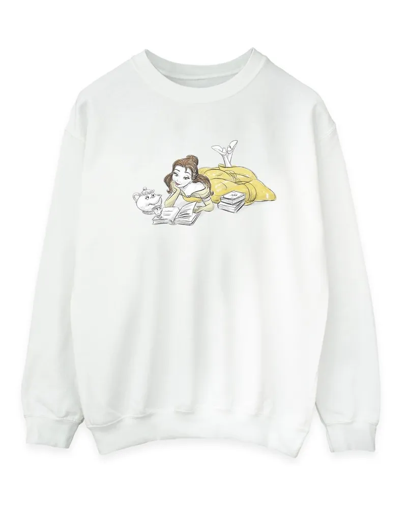 Disney Sweat BEAUTY AND THE BEAST BELLE READING - Homme (Blanc Weiß
