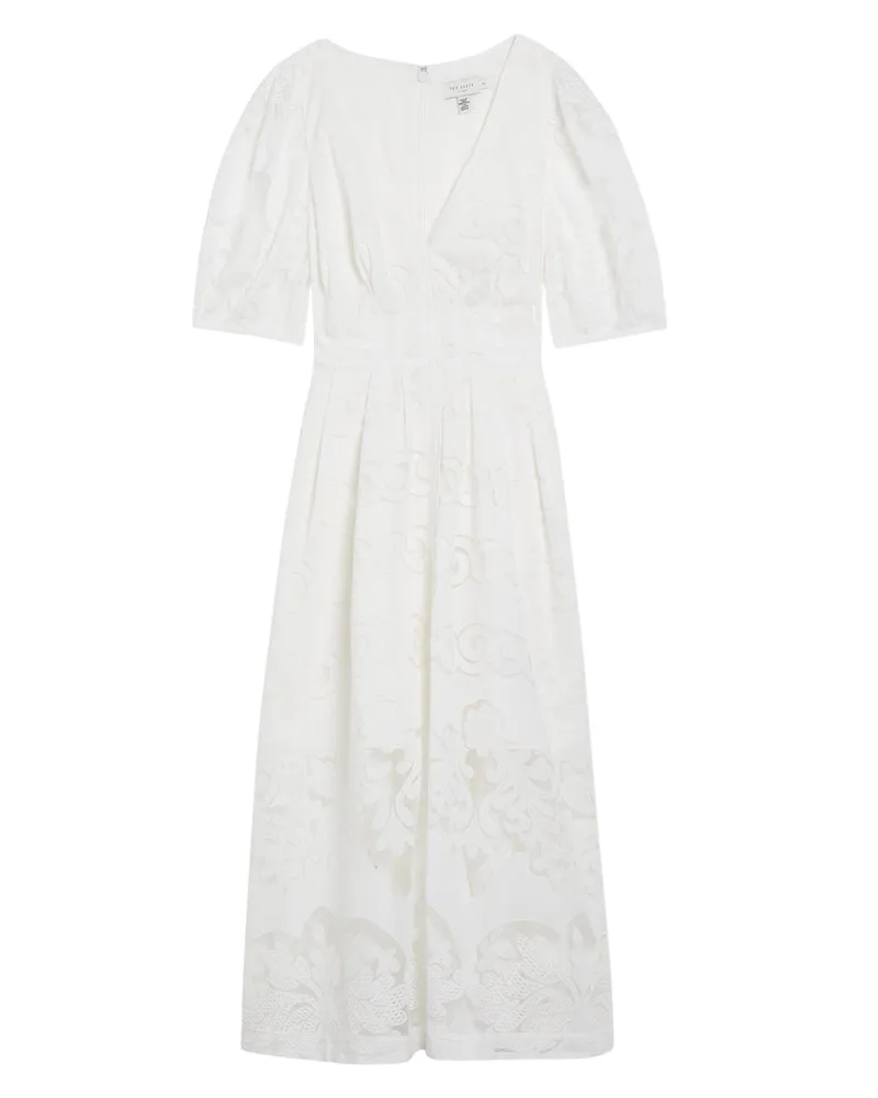 Ted Baker Agnel Midikleid aus Spitze mit Puffärmeln - Weiß Weiß