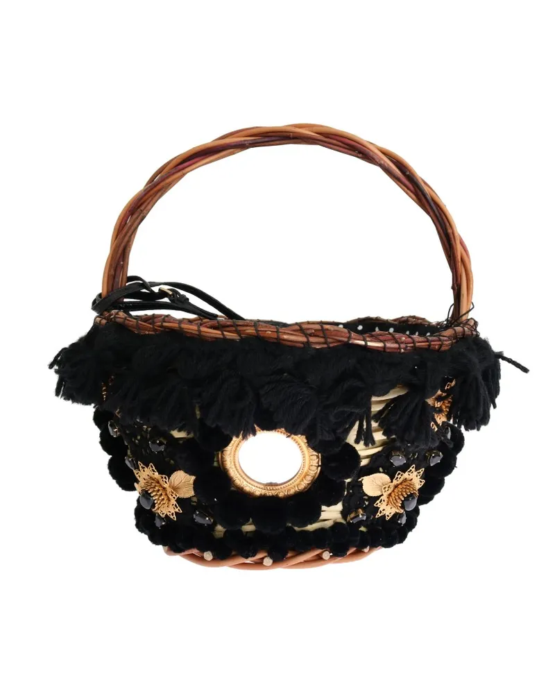 Dolce & Gabbana Sac  Femme Beige Paille Serpent Pom Pom Crystal AGNESE Mehrfarbig