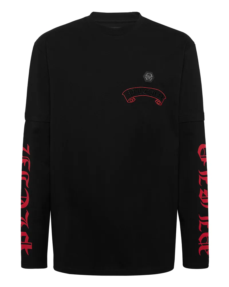 Philipp Plein Double Sleeve T-Shirt Banner Embroidery Schwarz