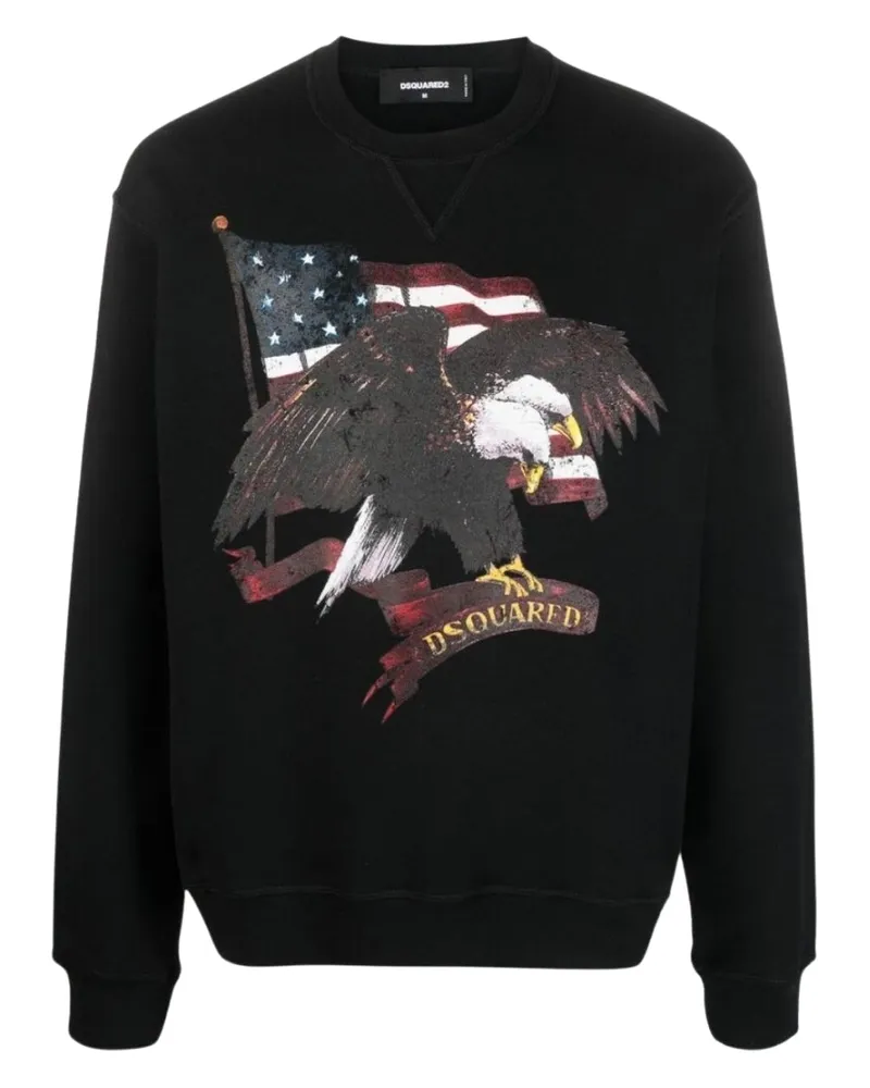 Dsquared2 Pullover Mit Schwarzem Rundhalsausschnitt Und Amerikanischem Adlermotiv Schwarz